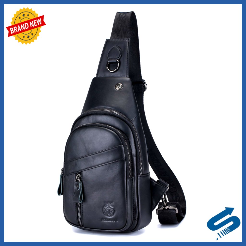 Genuine Leather Crossbody Sling Bag With Headphone Hole, 5 Pockets